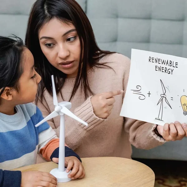 asian mother working with her child on renewable e AYLHL2J