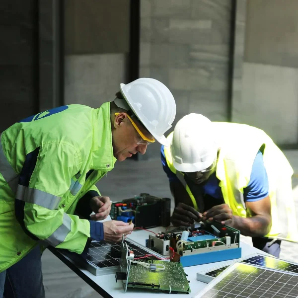 technicians maintenance solar panel and checking c BNCWZLY